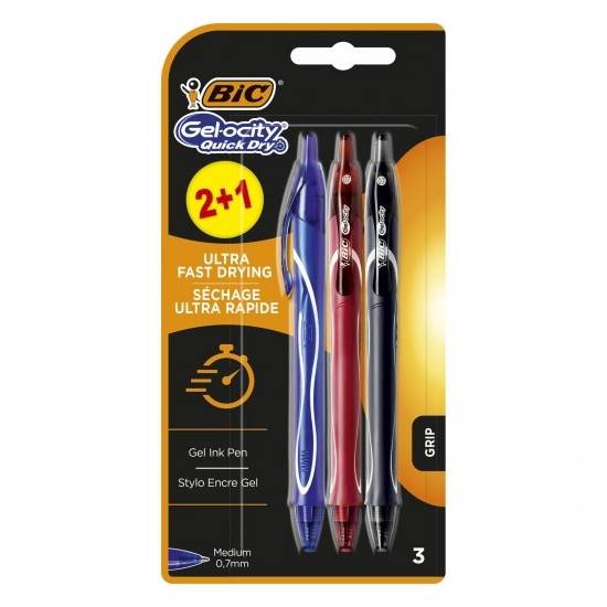Bic Gel-Ocity Quick Dry 2+1 Pack de 3 Stylos Rétractables